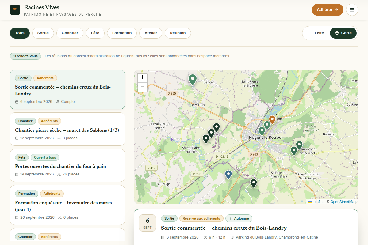 Agenda interactif avec carte des chantiers