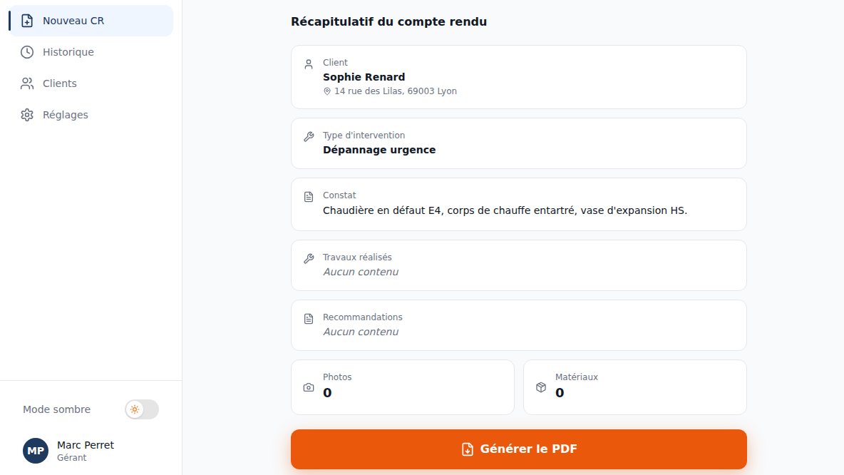 Un PDF prêt à envoyer au client