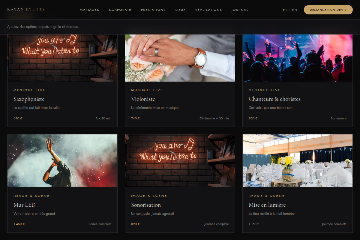 Catalogue des options d'animation