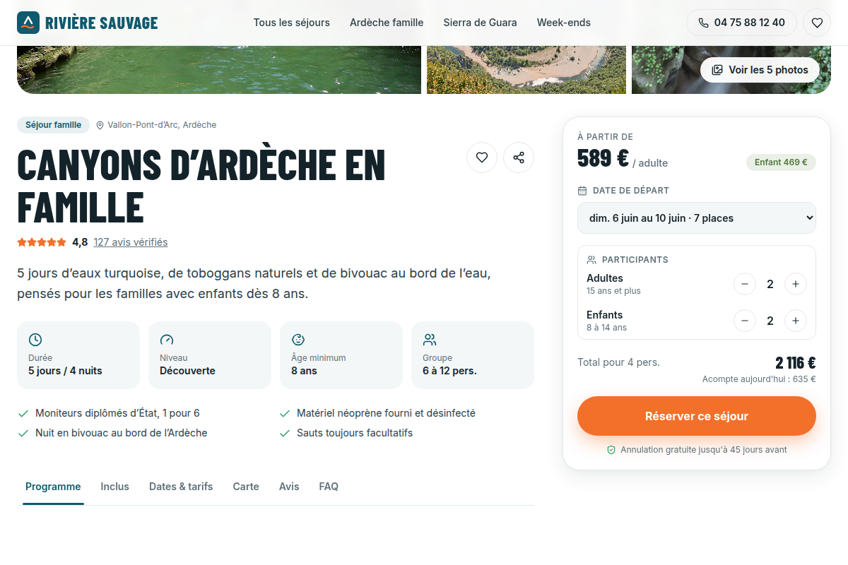 Fiche séjour : infos clés et carte de réservation