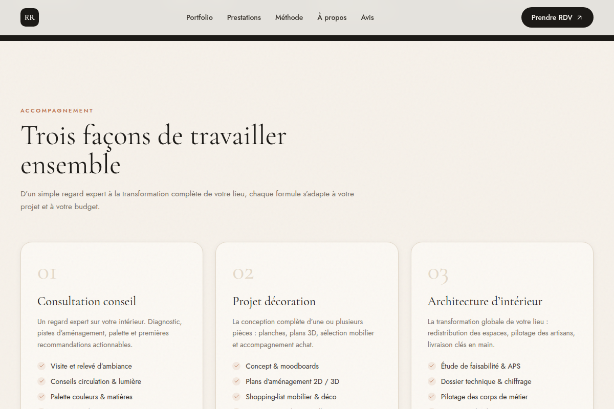 Trois prestations, du conseil aux travaux