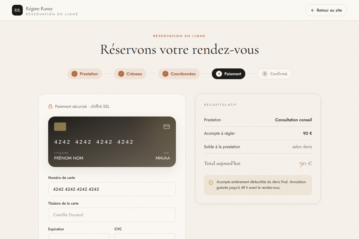 Paiement de l'acompte en ligne