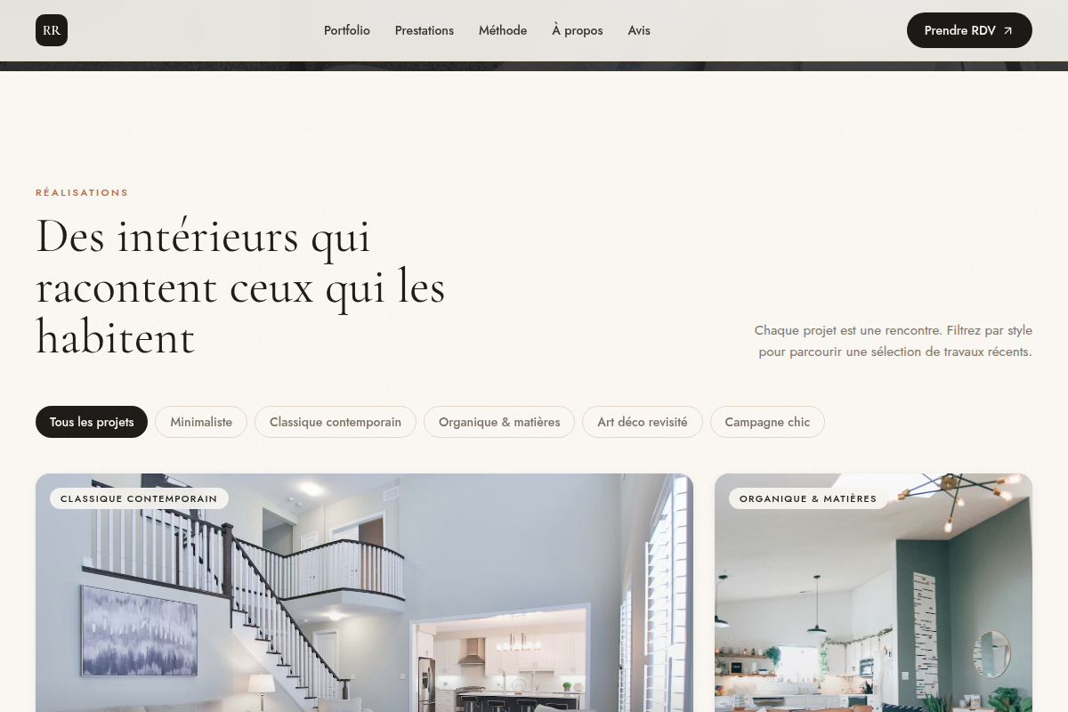 Portfolio filtrable par style de décoration