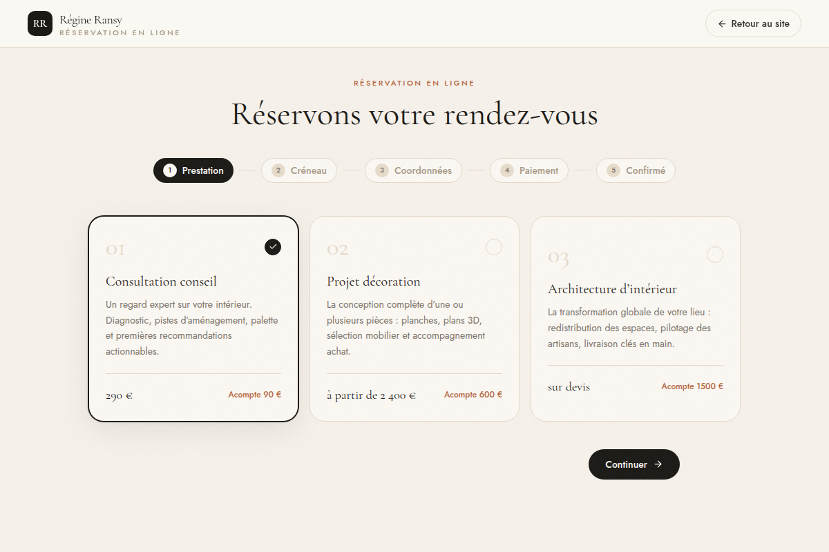 Réservation : choix de la prestation