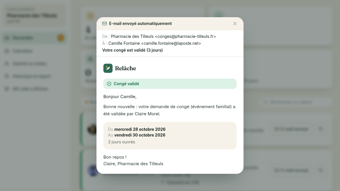 Validation en un clic, e-mail automatique