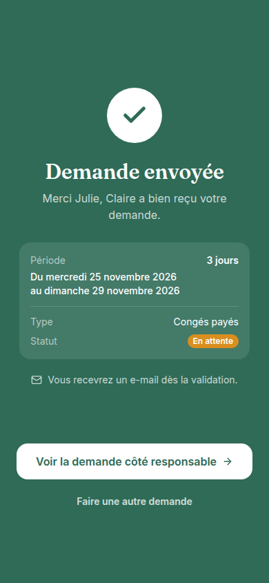 Confirmation envoyée au salarié