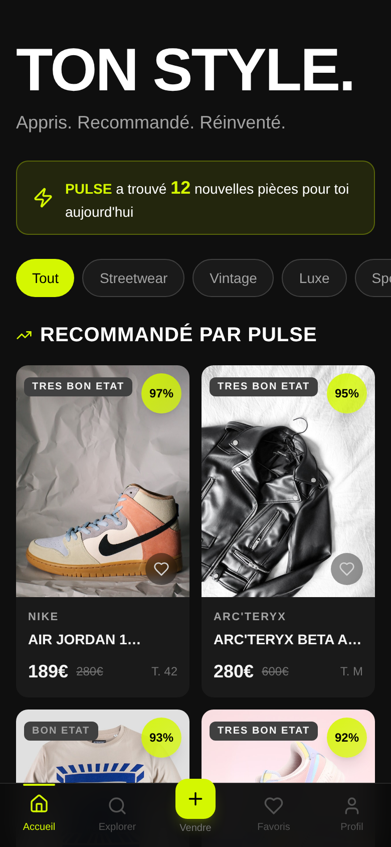 Accueil : hero + reco PULSE