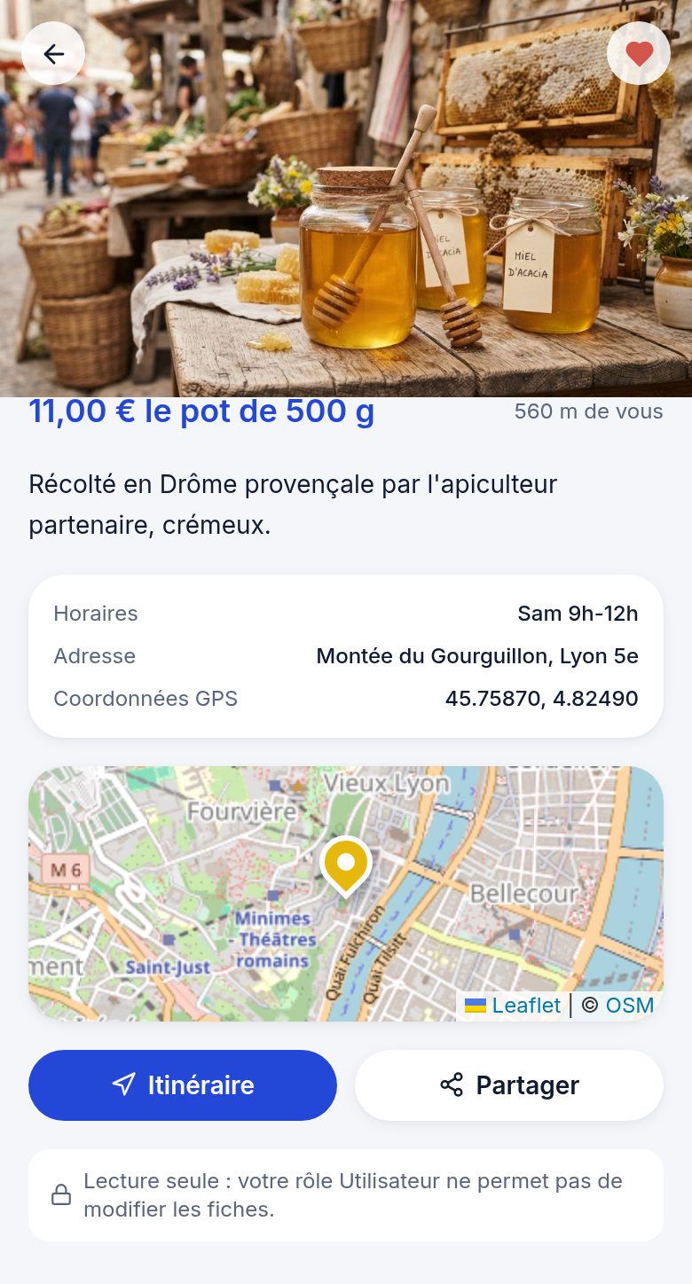 Fiche produit : prix, horaires, adresse et carte