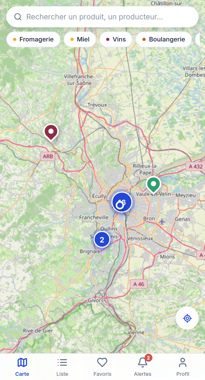 Carte interactive des producteurs autour de Lyon