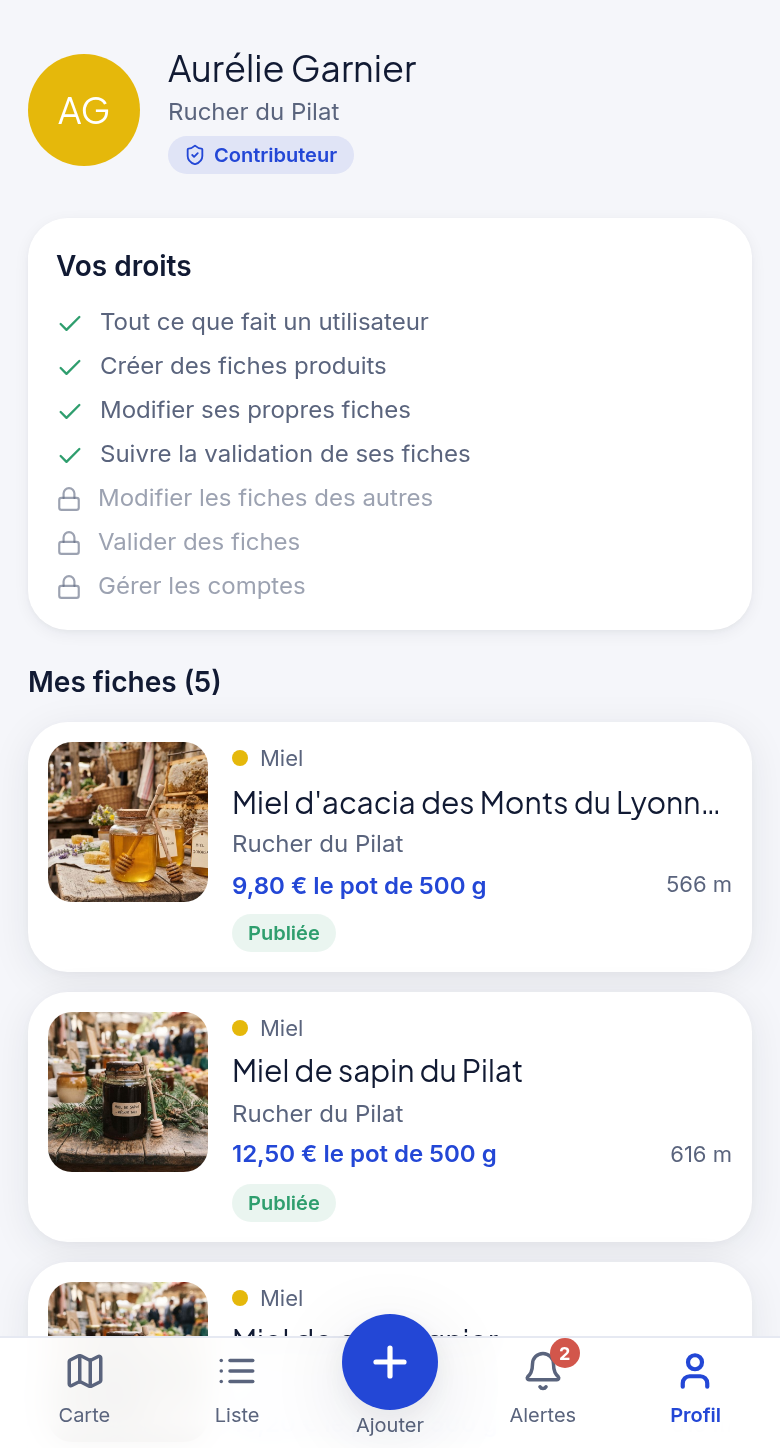 Mes fiches contributeur et statut de validation