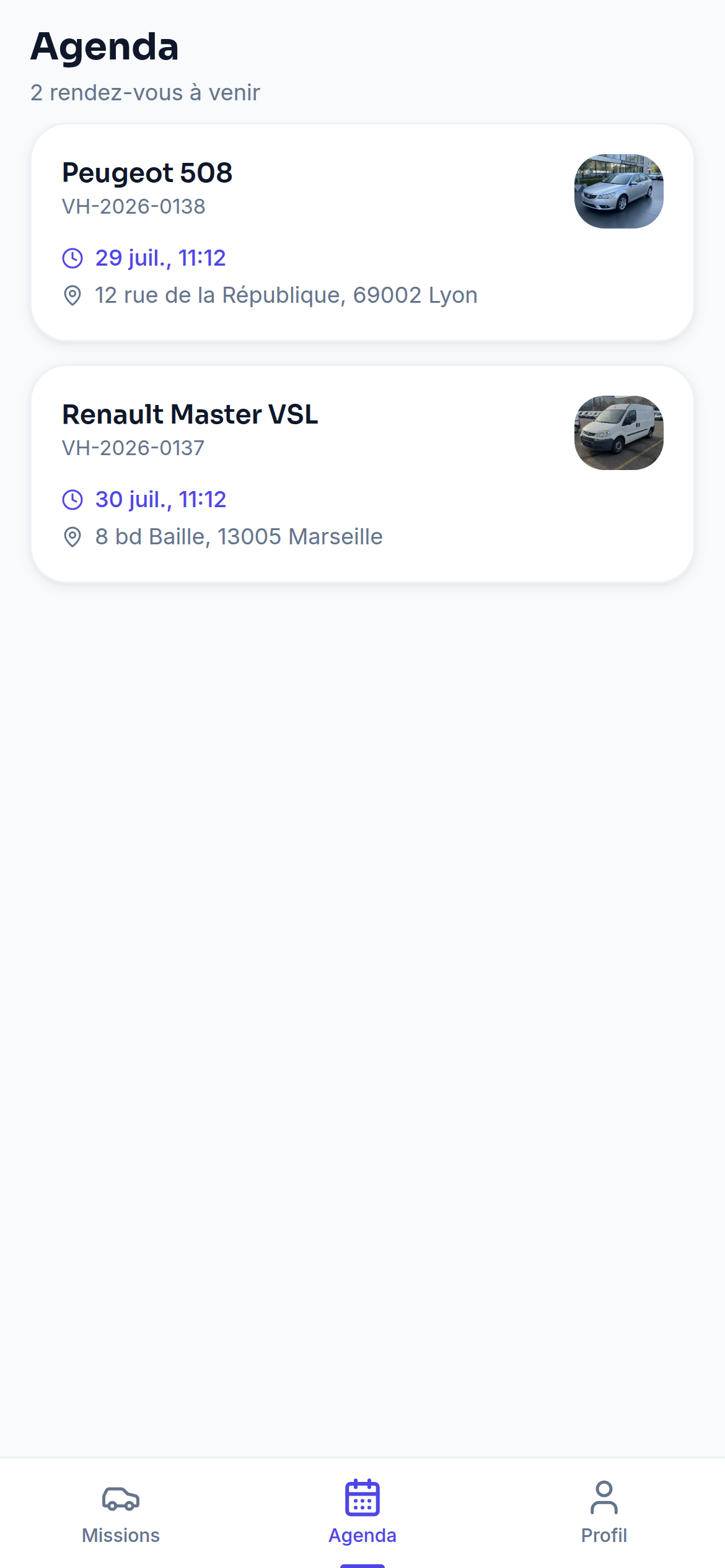 Agenda des prochains rendez-vous terrain