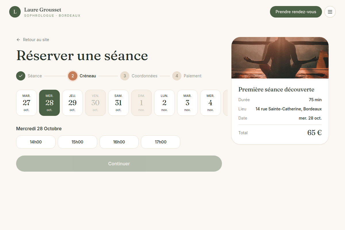 Réservation : jour et créneau horaire