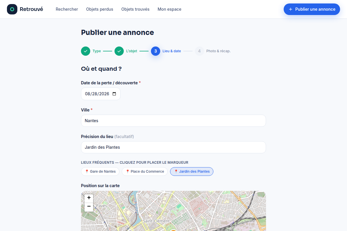 Publier : localiser l'objet sur la carte