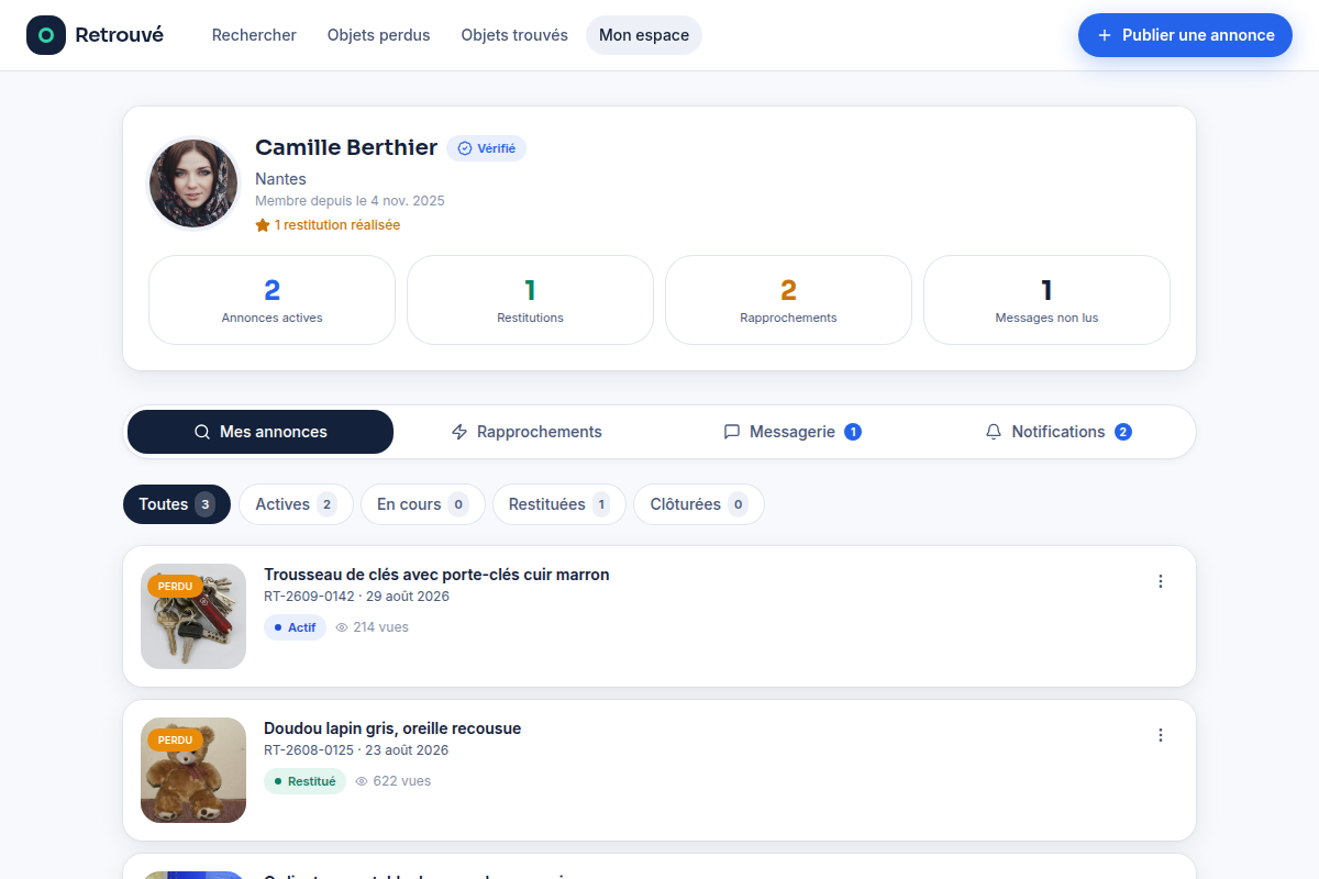 Mon espace : mes annonces publiées
