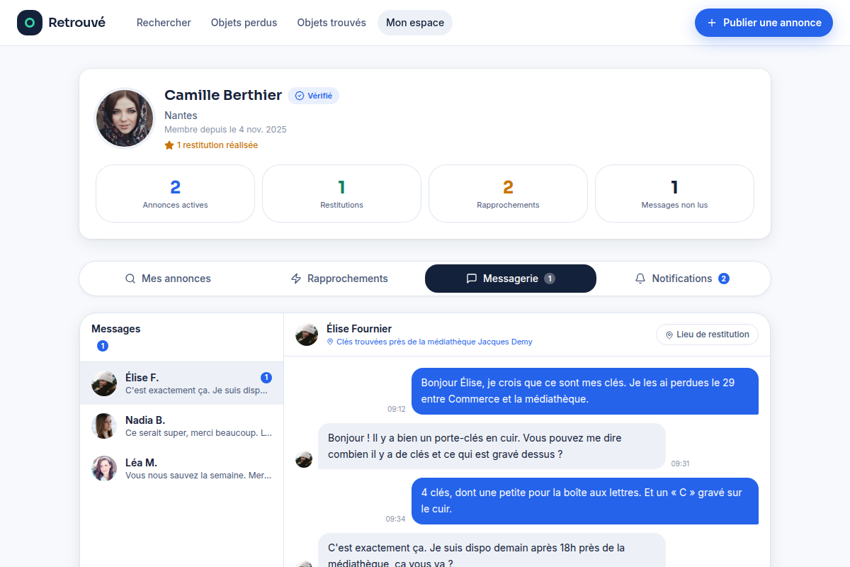 Messagerie intégrée entre membres