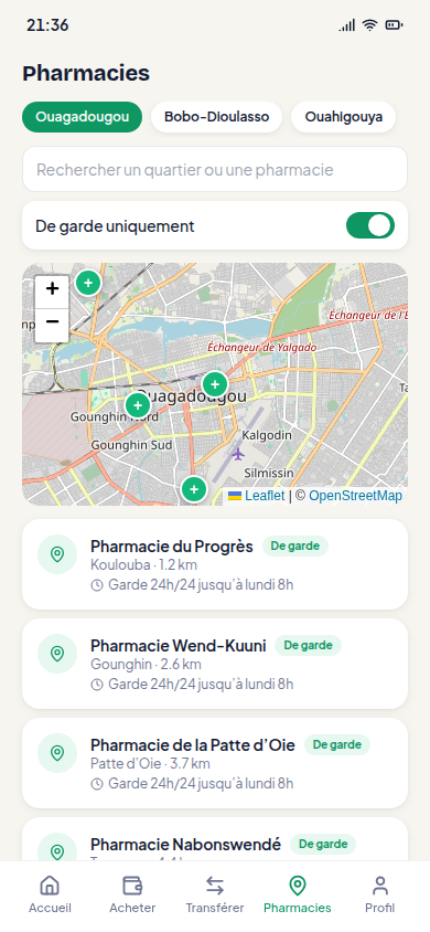 Carte et liste des pharmacies de garde par ville