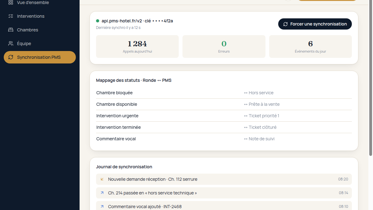 Synchronisation bidirectionnelle avec le PMS