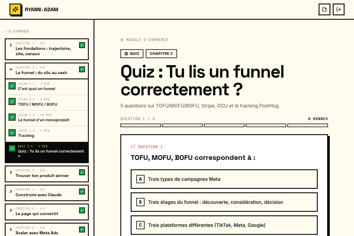 Quiz interactif à la fin d'un chapitre