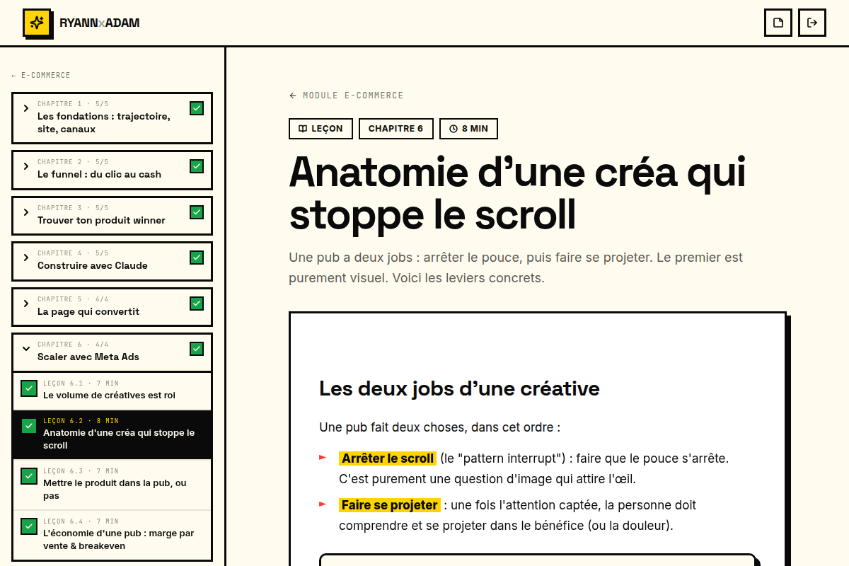 Leçon : sommaire à gauche, contenu illustré