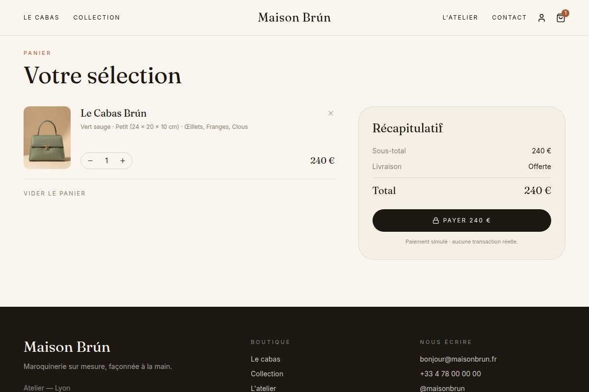 Le panier reprend la configuration choisie