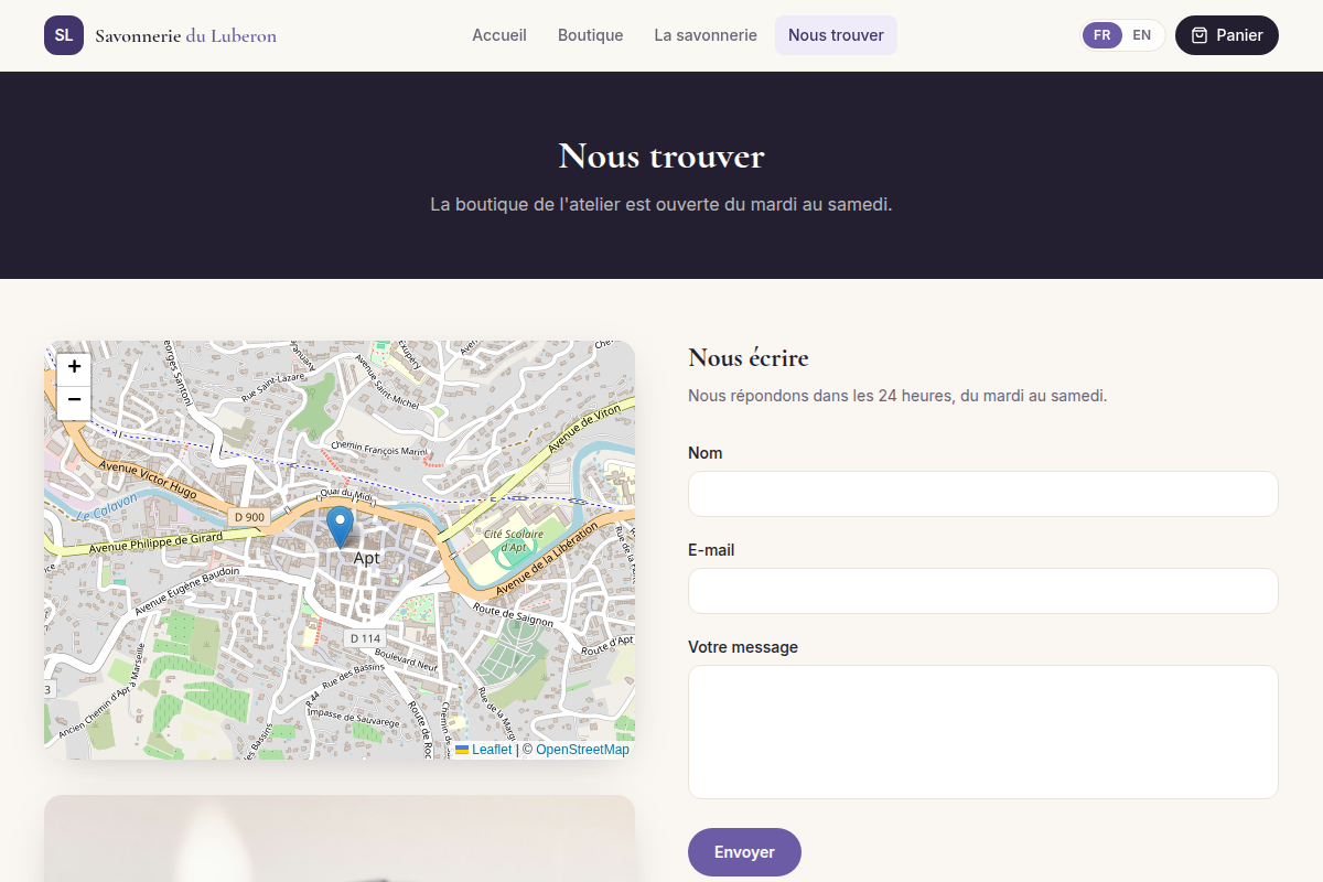 Page contact et horaires