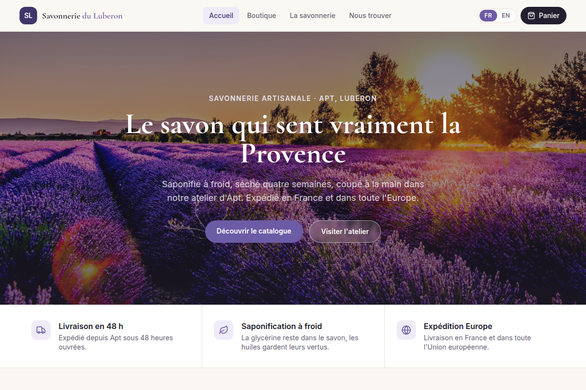 Accueil boutique : hero et best-sellers