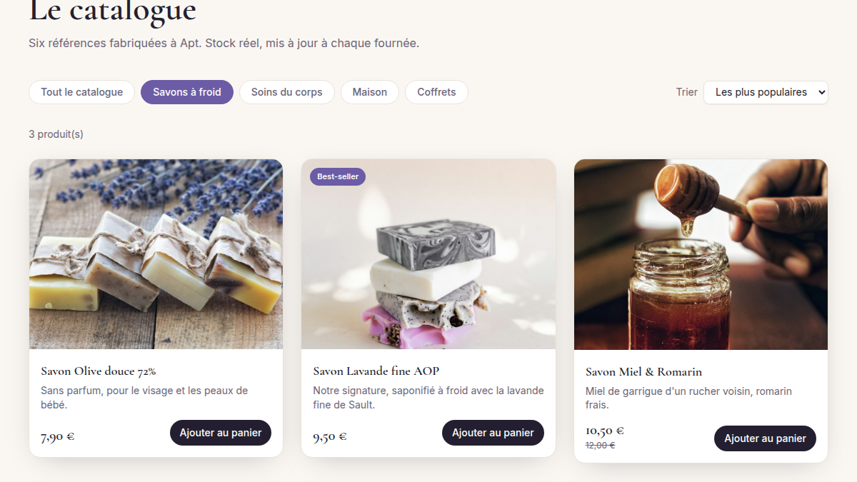 Catalogue trié et filtré en un clic
