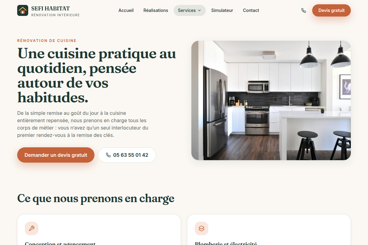 Page prestation : rénovation de cuisine