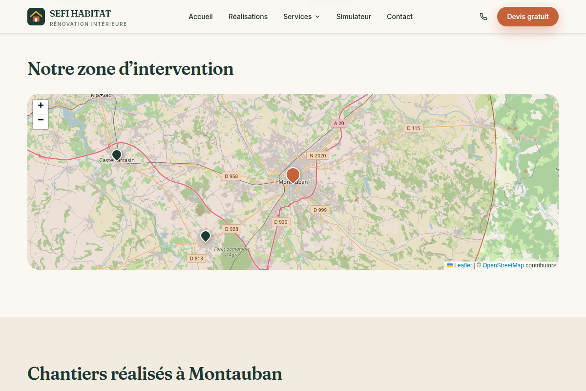 Page ville Montauban et carte de la zone
