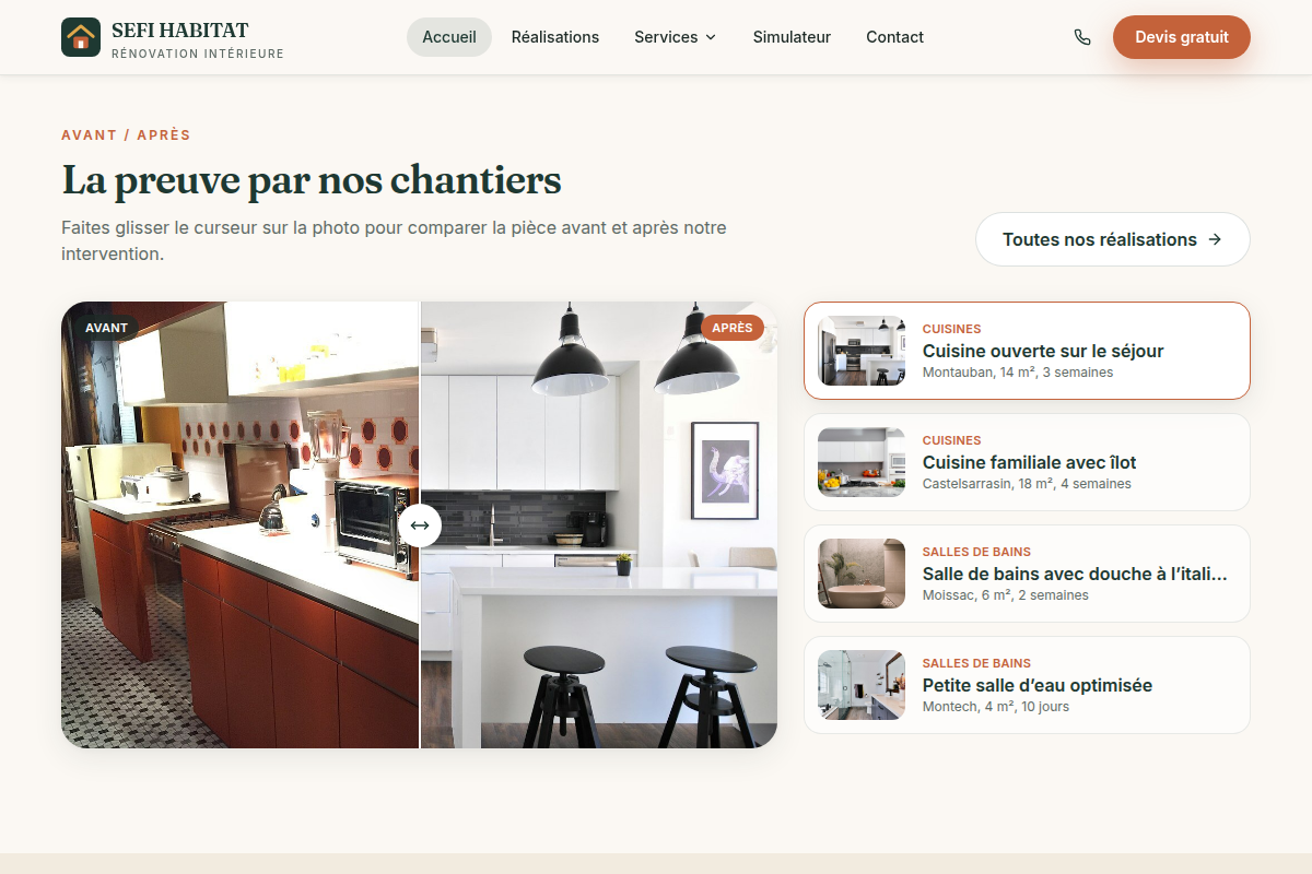 Curseur avant/après sur les chantiers réalisés