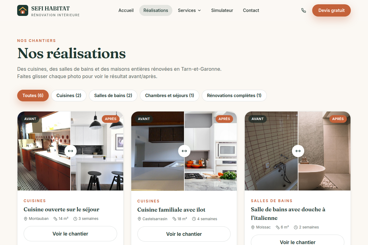 Réalisations filtrables par type de pièce