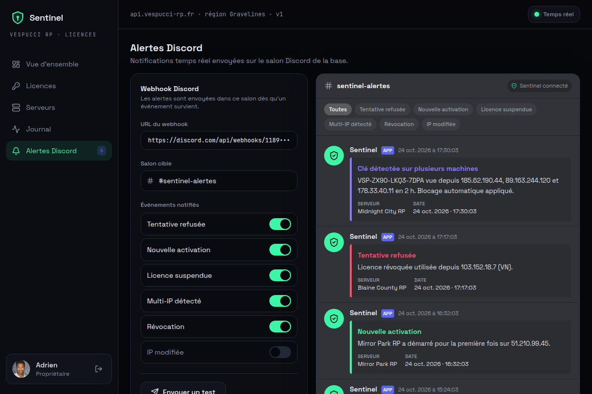 Configuration des alertes Discord et aperçu