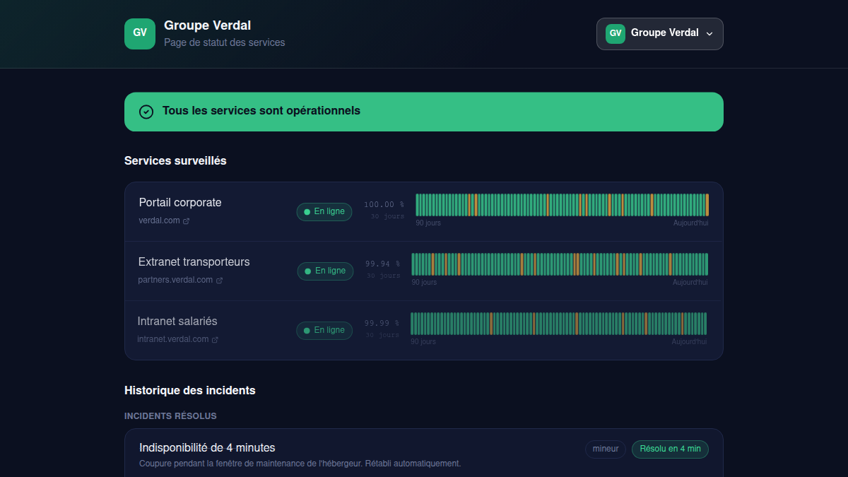 Page de statut à la couleur du client