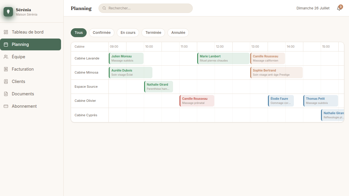 Planning multi-cabines en grille