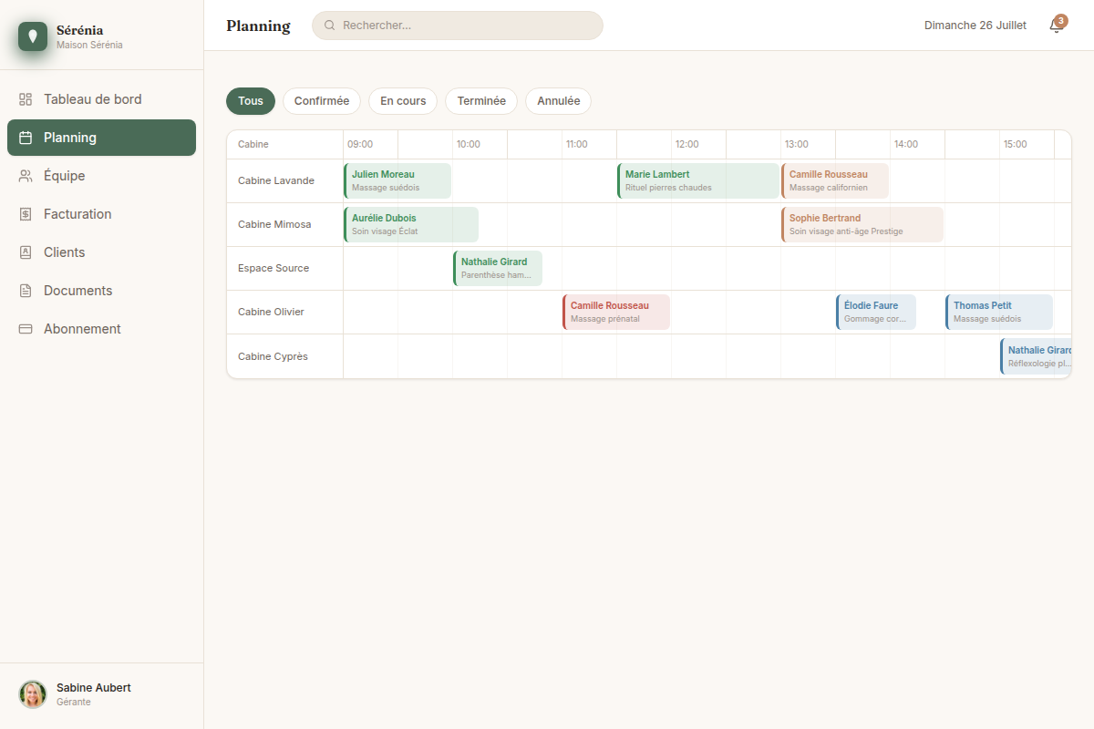 Planning multi-cabines en temps réel