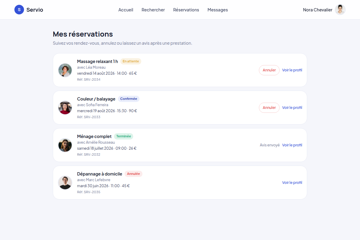 Suivi des réservations du client
