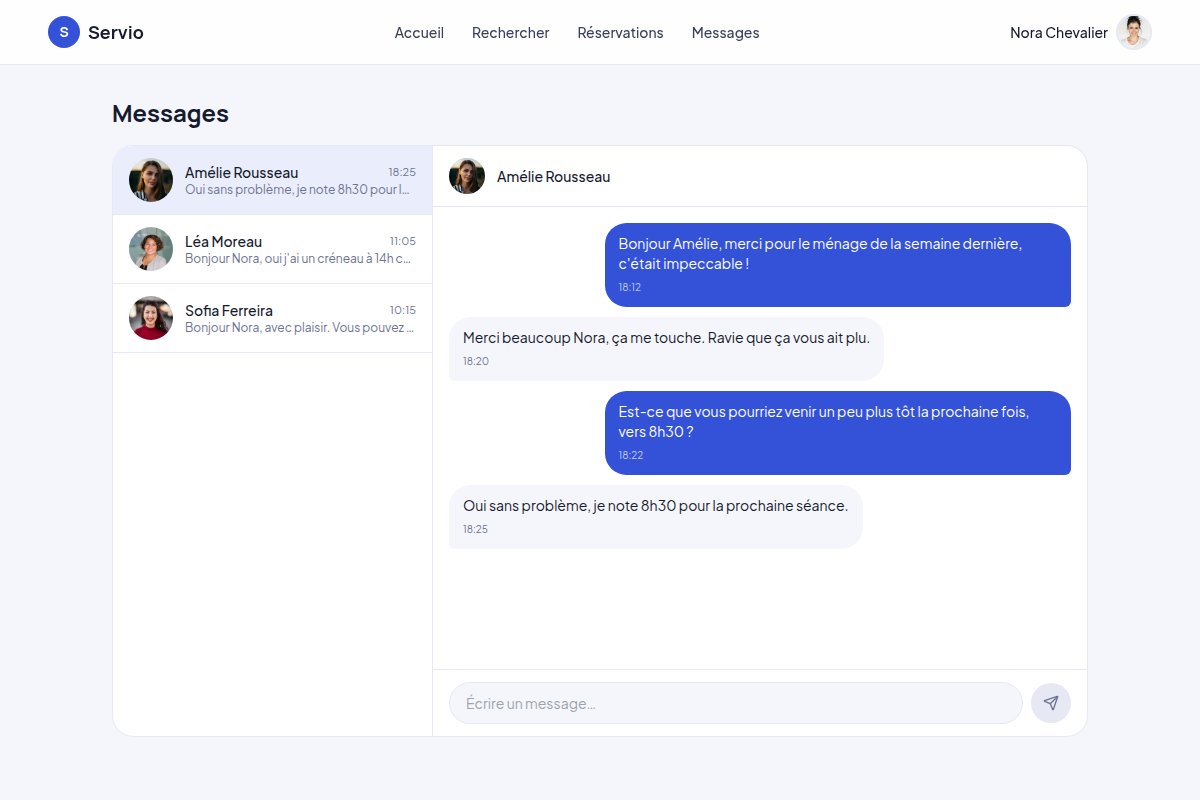 Messagerie intégrée avec le prestataire