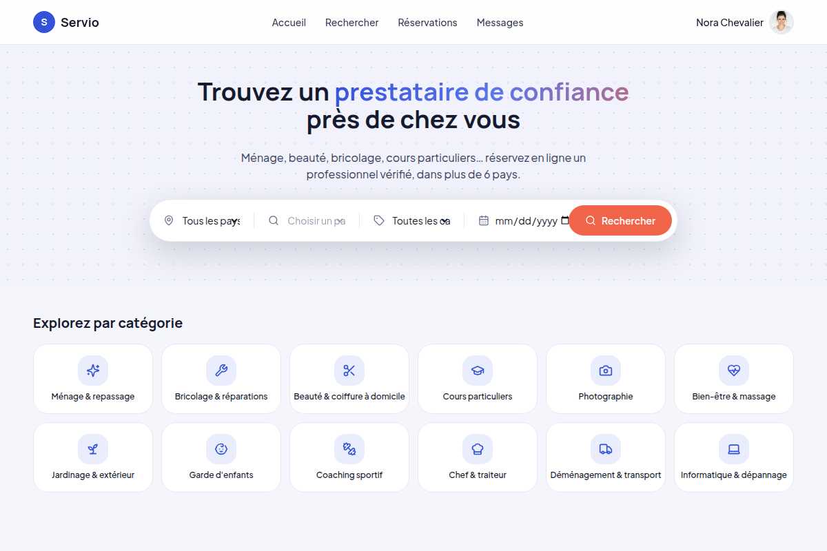 Accueil : recherche et catégories de services
