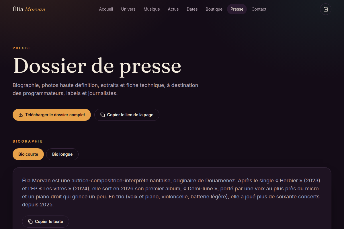 Dossier de presse : bio et photos HD