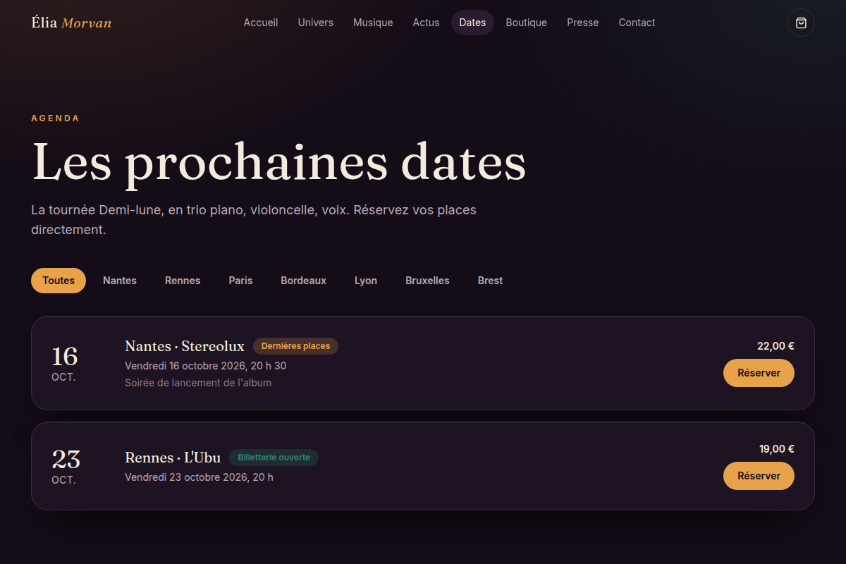 Dates : tournée et billetterie