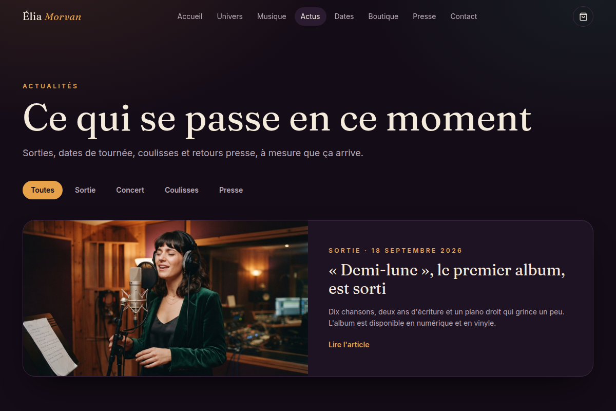 Actualités de l'artiste