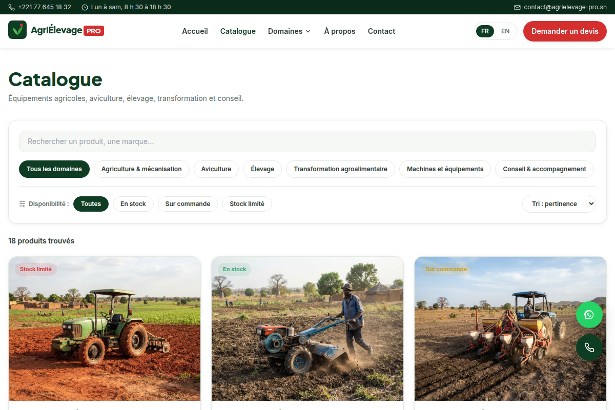 Catalogue par domaine avec filtres