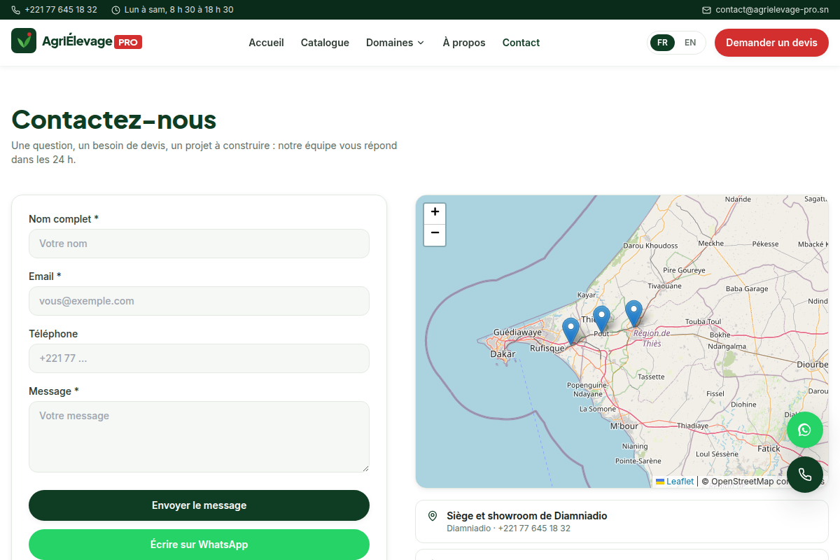 Page contact et carte des agences
