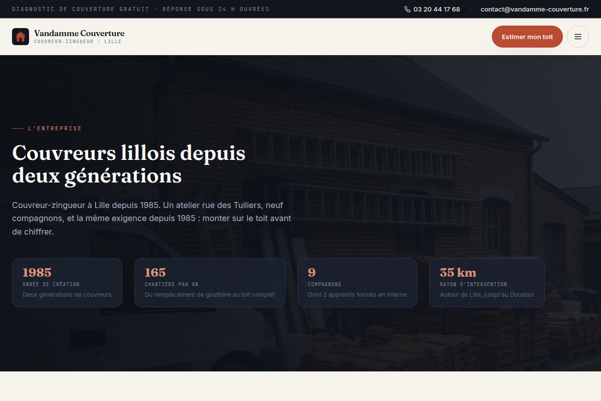 Page entreprise : histoire, équipe et certifications