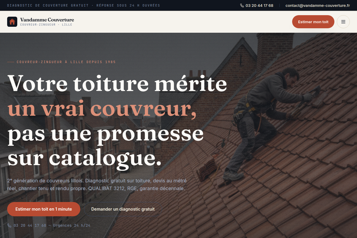 Accueil : hero, promesse et diagnostic gratuit