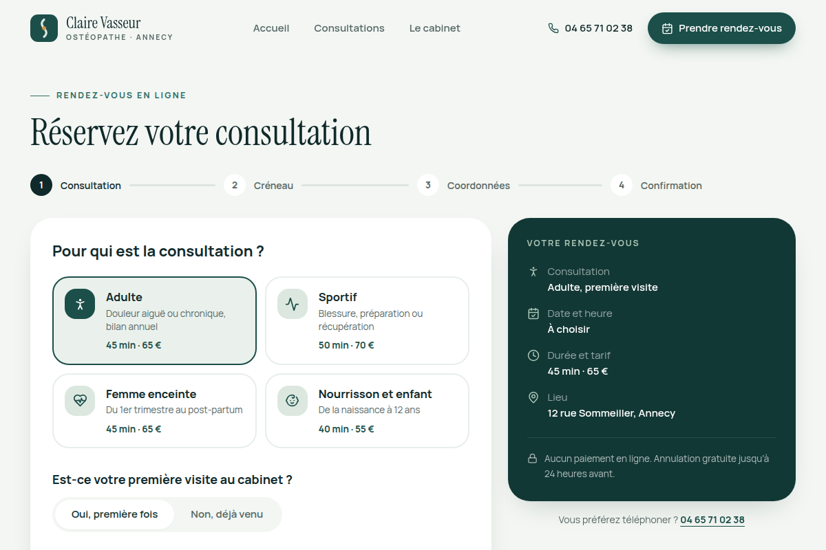 Réservation : choix du type de consultation