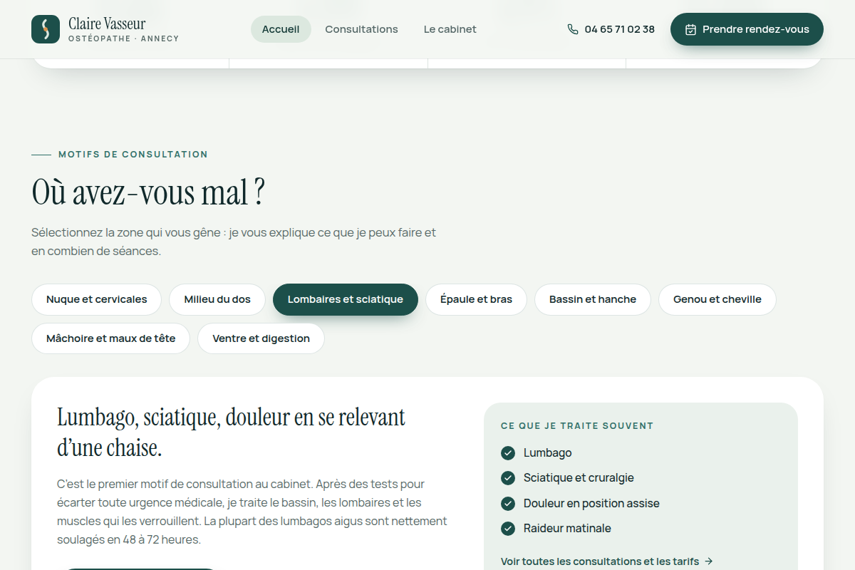 Sélecteur de zone de douleur interactif