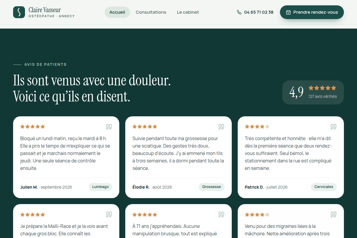 Avis patients et note moyenne