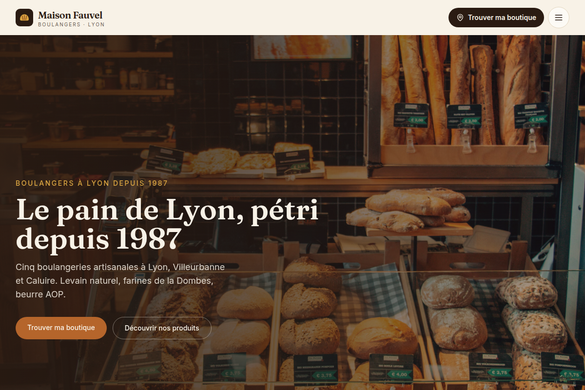 Accueil Maison Fauvel avec hero et appels à l'action