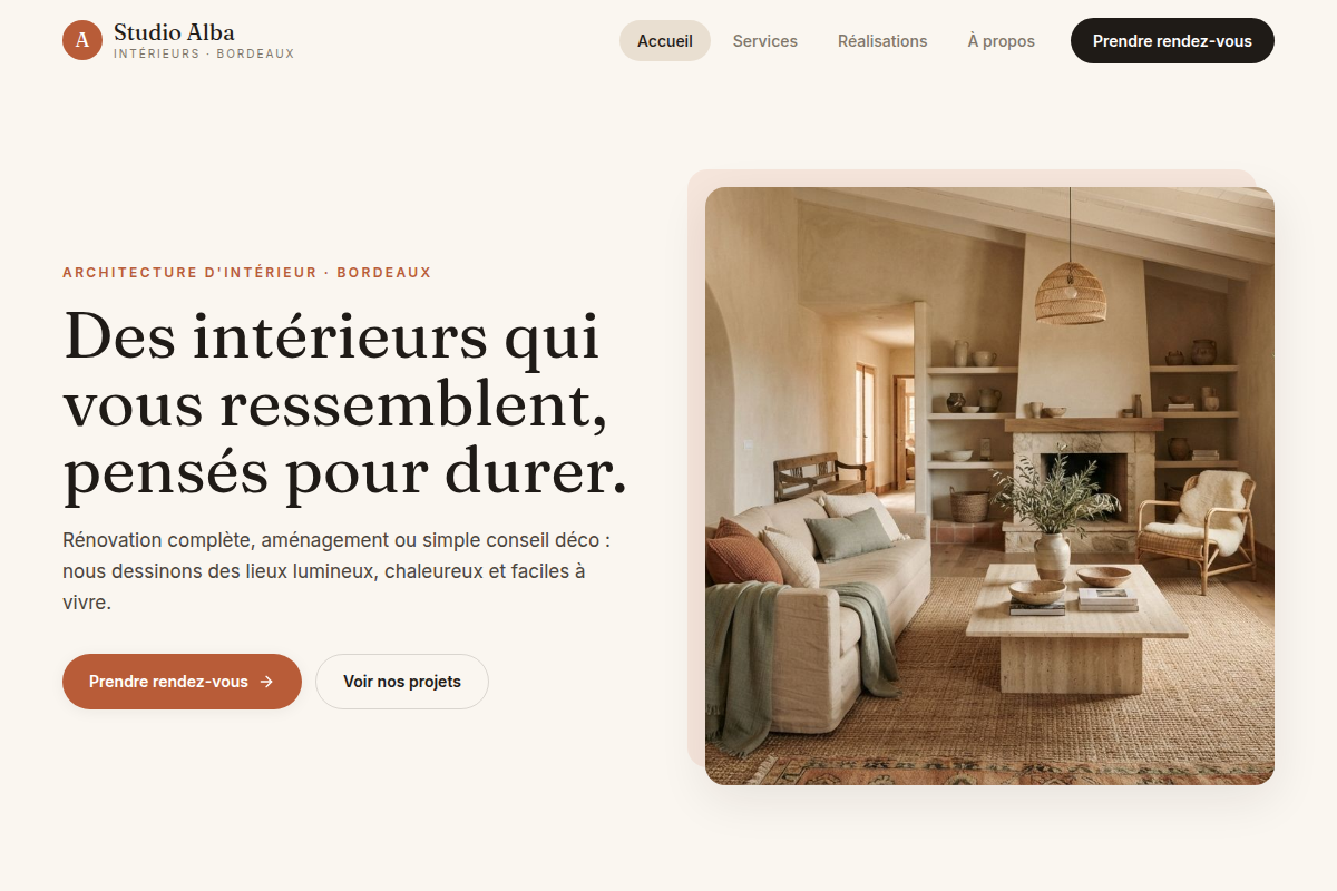 Accueil : hero et prise de rendez-vous